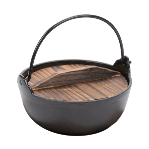 2-016-09 CAST IRON YAMAGA POT WITH WOODEN LID – ENAMEL INTERIOR